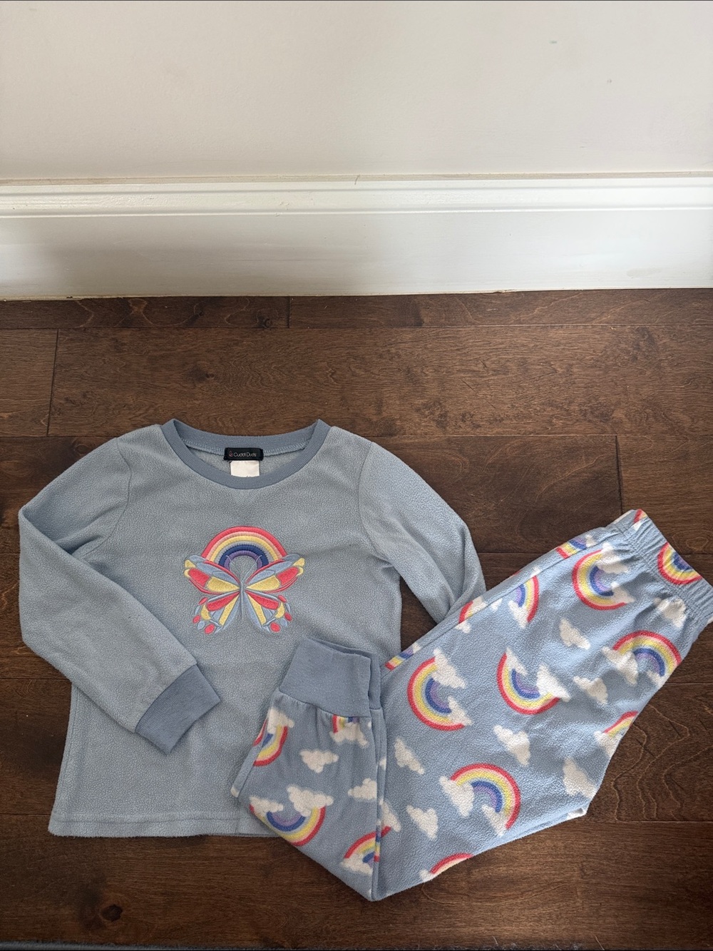 Cuddl Duds Light Blue Rainbow & Butterfly Fleece Pajama Set